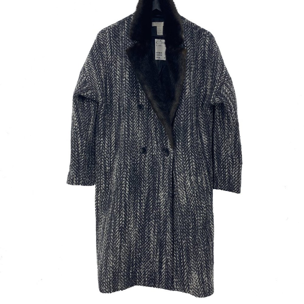 H&M Faux Fur Wool Blend Double Breasted Coat NWT